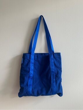 Blue Canvas Tote Bag with Logo-Strap Detail